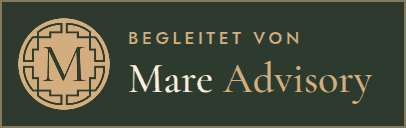 Zeichen «Begleitet von Mare Advisory», dunkle Version